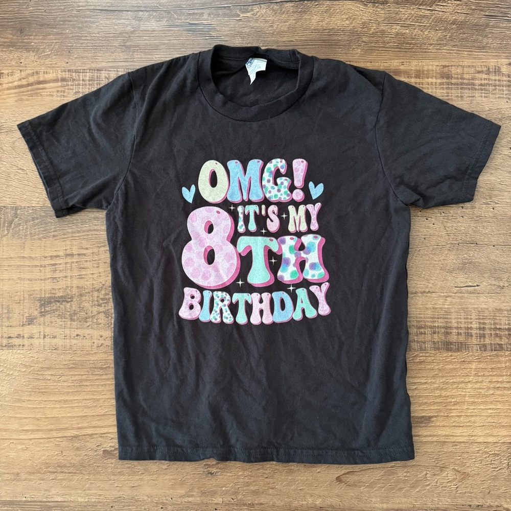 Girls 8th Birthday Shirt S Tough Small Omg Bday T-shirt Black Colorful 8